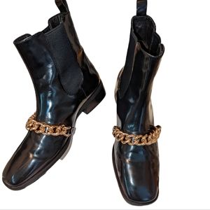 JEFFREY CAMPBELL Emrys Chelsea Boot Black Leather With Chain... Size 9